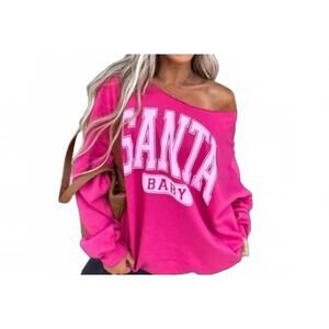 NEW BIRDIE women's santa baby off shoulder sweatshirt in hot pink